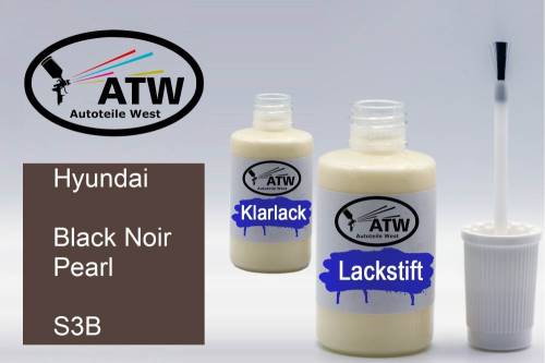 Hyundai, Black Noir Pearl, S3B: 20ml Lackstift + 20ml Klarlack - Set, von ATW Autoteile West.